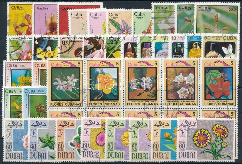 1968-1990 Flowers 43 stamps, 1968-1990 Virág motívum 43 db bélyeg, közte teljes sorok, összefüggések stecklapon