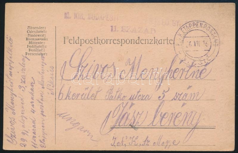 Austria-Hungary Field Postcard, Tábori posta levelezőlap &quot;M. KIR. BUDAPESTI 29. NÉPFELKELŐ GYALOG 11. SZÁZAD&quot; + &quot;EP NIKSIC b&quot;