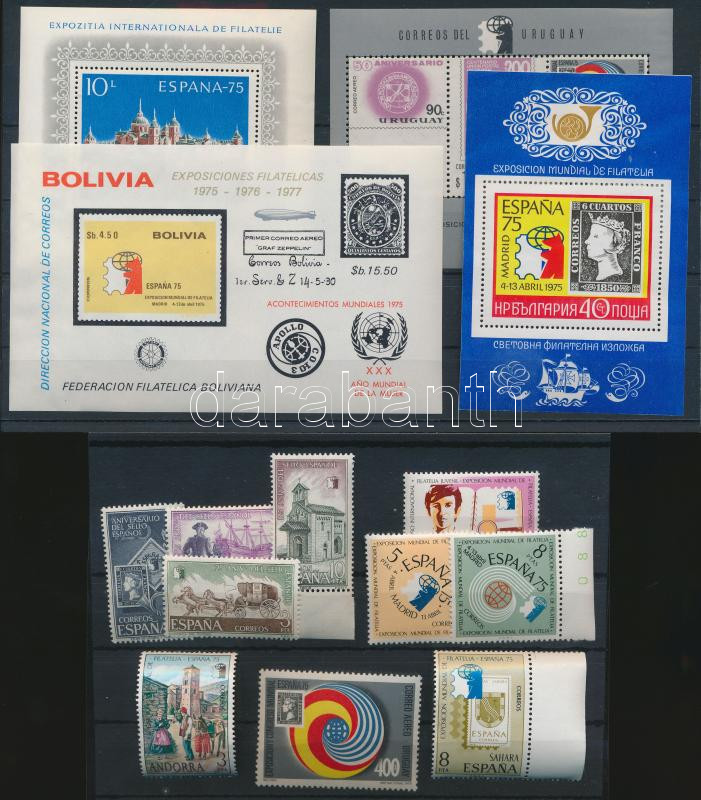 Stamp Exhibition Espana 10 stamps + 4 blocks, Bélyegkiállítás Espana motívum 10 klf bélyeg + 4 klf blokk