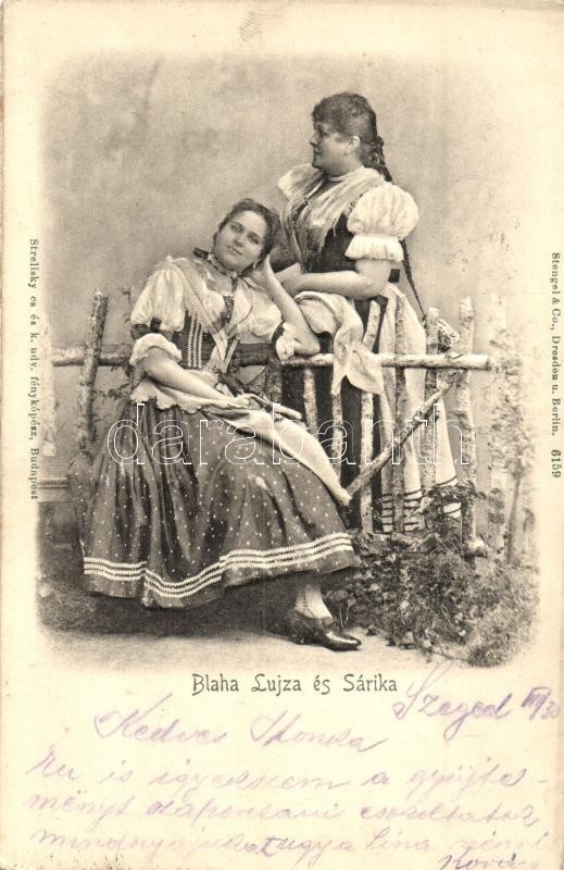 Blaha Lujza és Sárika; Strelisky fényképész, dombornyomott, Blaha Lujza, Blaha Sári, Hungarian actresses; Strelisky photo, Emb.
