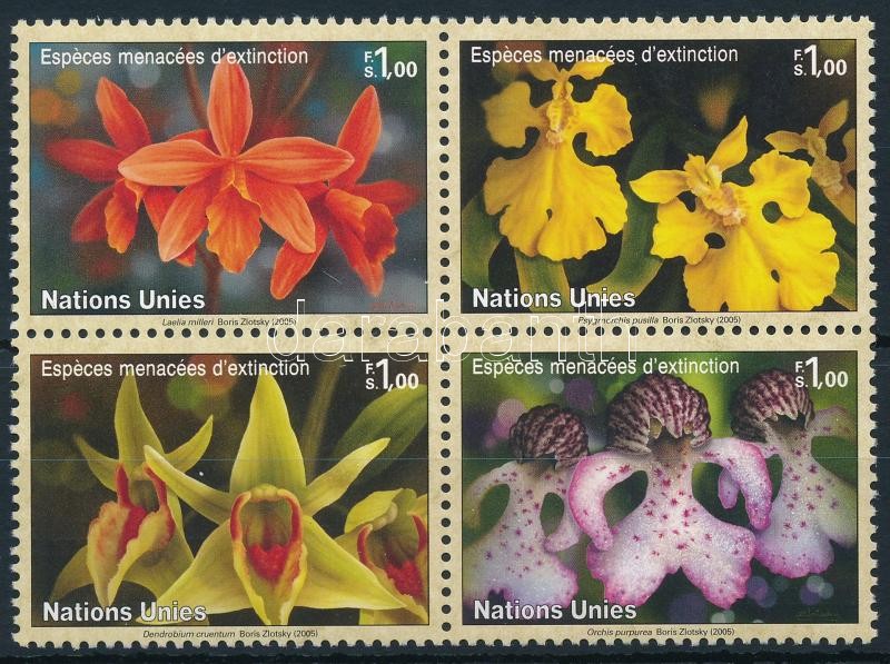 Veszélyeztetett fajok: orchideák sor négyestömbben, Orchids set in block of 4
