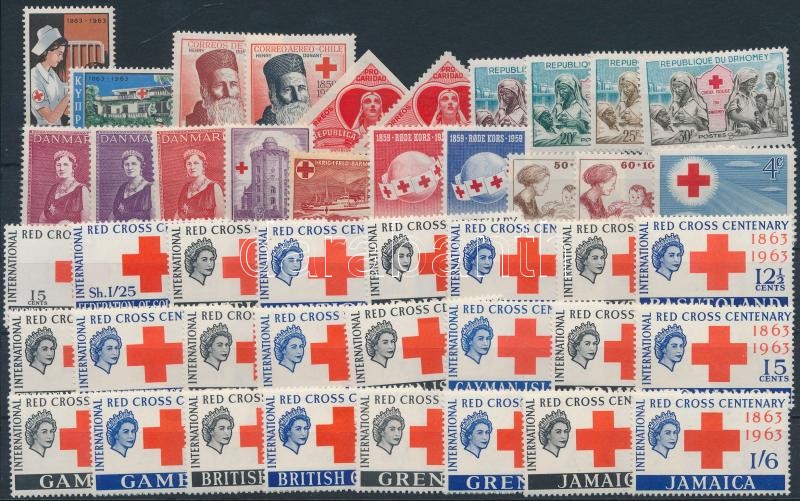 1939-1969 Red Cross 45 stamps, 1939-1969 Vöröskereszt motívum 45 db bélyeg, közte teljes sorok stecklapon