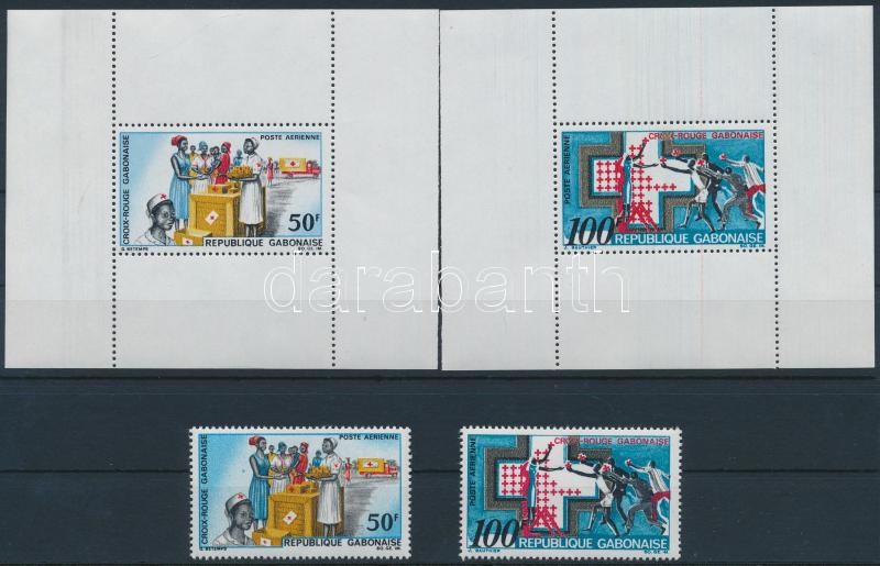 Red Cross set + stamp-booklet sheet, Vöröskereszt sor + bélyegfüzetlap