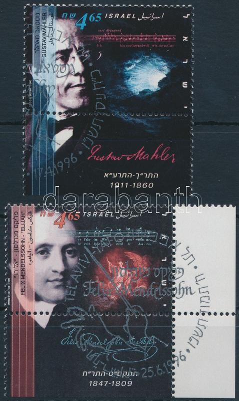 Composers 2 diff margin stamps with tab, Zeneszerzők 2 klf ívszéli tabos bélyeg