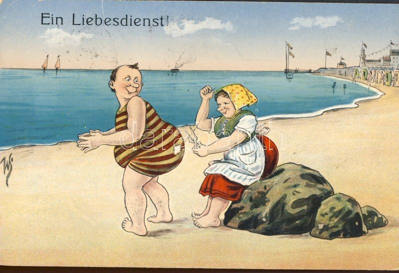 Életmentő, humoros lap, Ein Liebesdienst / Lifesaver, humorous card