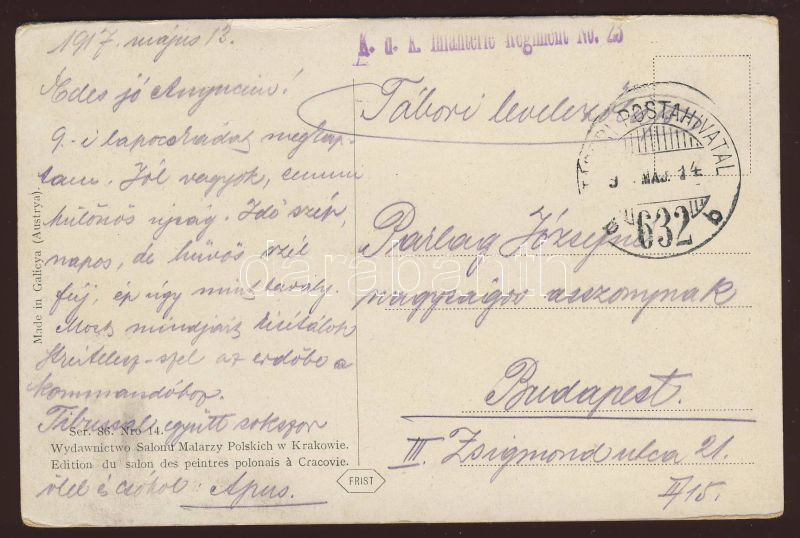 Postcard from Lviv with field post "Infantenie Regiment No. 23"+"TP 632b", Lembergi képeslap tábori postával "Infantenie Regiment No. 23"+"TP 632b"