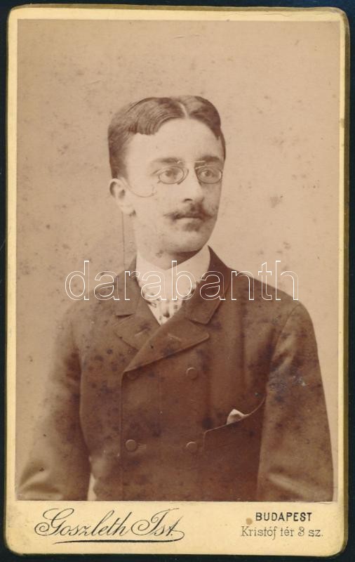 cca 1880 Hegyeshalmy Lajos (1862-1925): politikus, kereskedelemügyi és pénzügyminiszter fiatalkori fotója. Goszleth fotó 7x11 cm