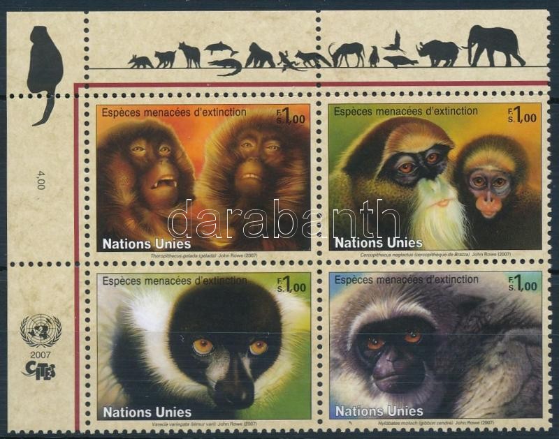 Veszélyeztetett főemlősök sor ívsarki négyestömbben, Endangered Primates set in corner block of 4