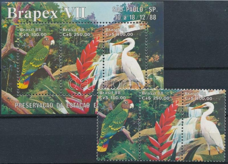 Bélyegkiállítás blokkból kitépett hármascsík + blokk, Stamp Exhibition stamp from block + block