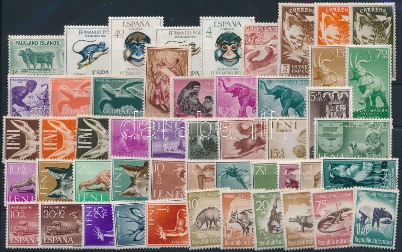 Állat motívum 50 klf bélyeg, közte néhány falcos az 1950-1960-as évekből, 1950-1960's Animals 50 diff stamps