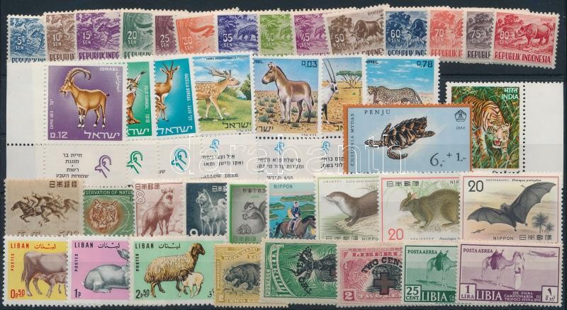Állat motívum 39 klf bélyeg az 1950-1960-as évekből, közte néhány korábbi falcos, 1950-1960's Animals 39 diff stamps
