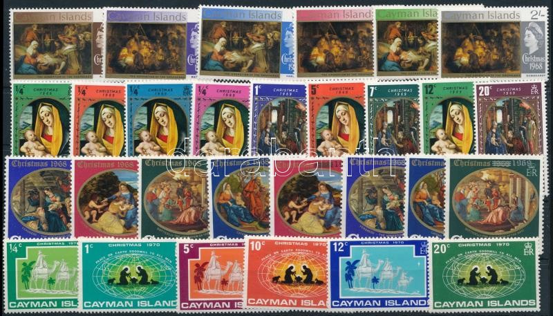 Grenada, Cayman Islands 1968-1970 Christmas 29 stamps, Grenada, Kajmán-szigetek 1968-1970 Karácsony motívum 29 klf bélyeg, közte sorok