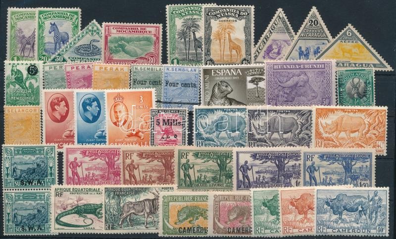 Állat motívum 40 klf bélyeg az 1950-es évek előtti időszakból, többségében falcos, 1950's Animals 40 diff stamps mostly hinged