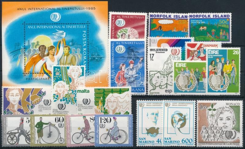 Ifjúság éve 1985 motívum 19 klf bélyeg + 1 blokk, Year of Youth 19 stamps + 1 block