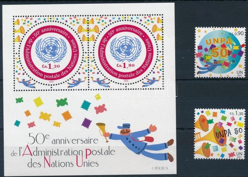 50 éves az ENSZ postaigazgatása sor + blokk, 50th anniversary of UN postal administration set + block