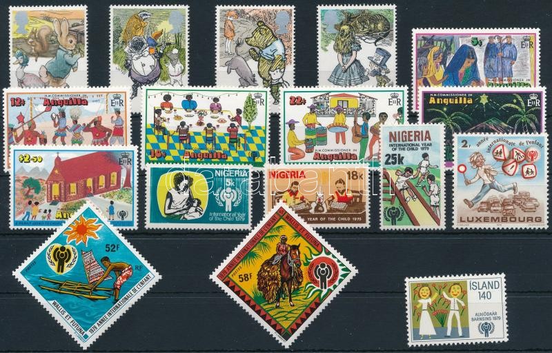 International Children's Year 4 sets + 1 block + 1 aerogramm + 2 stamps, Nemzetközi Gyermekév motívum 4 klf sor + 1 blokk +1 aerogramm + 2 önálló érték