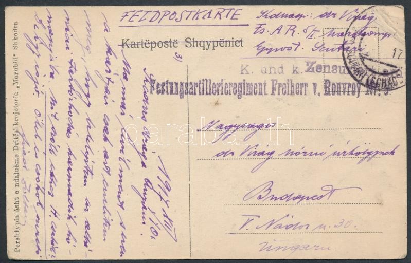 Austria-Hungary Field postcard &quot;Festungsartillerieregiment Freiherr v. Ronvroy Nr.5.&quot; + &quot;EP SCUTARI (SCHKODRA)&quot;, Tábori posta képeslap &quot;Festungsartillerieregiment Freiherr v. Ronvroy Nr.5.&quot; + &quot;EP SCUTARI (SCHKODRA)&quot;