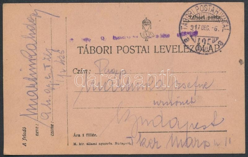 Tábori posta levelezőlap &quot;TP 425 a&quot;, Austria-Hungary Field postcard &quot;TP 425 a&quot;