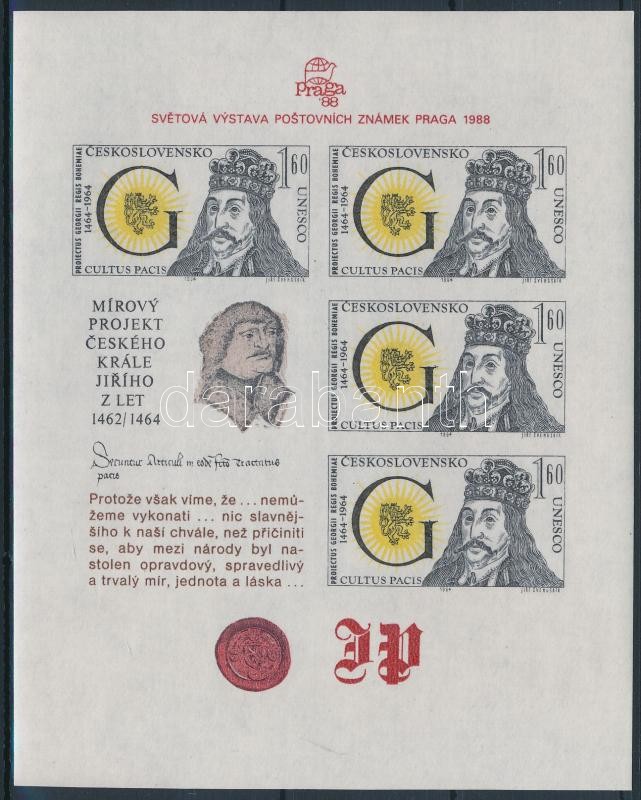 Nemzetközi Bélyegkiállítás PRÁGA '88 - György király blokk, International Stamp Exhibition PRAGUE '88 - King George block