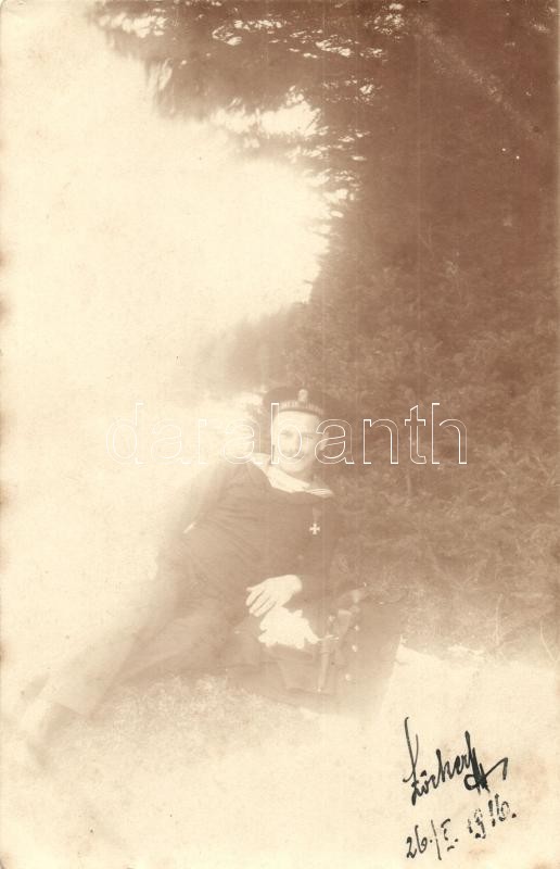 1916 K.u.K. Kriegsmarine / Mariner of SMS Erzherzog Friedrich on holiday on mainland, photo, 1916 SMS Erzherzog Friedrich, a K. u. K. haditengerészet csatahajójának matróza szabadságon szárazföldön, photo