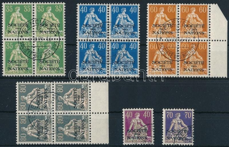 Switzerland League of Nations 1922-1924 2 stamps + 4 block of 4, Svájc Népszövetség 1922-1924 2 db bélyeg + 4 négyestömb