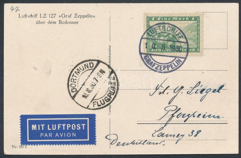 Zeppelin dortmundi repülés képeslap, Zeppelin flight to Dortmund postcard
