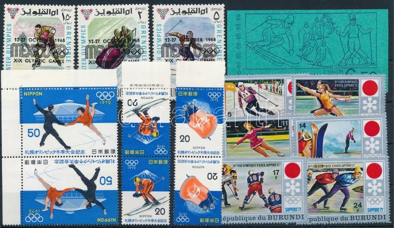 1968-1974 Olimpia 17 klf bélyeg köztük több összefüggés + 1 bélyegfüzet, 1968-1974 Olympics 17 stamps + 1 stamp-booklet