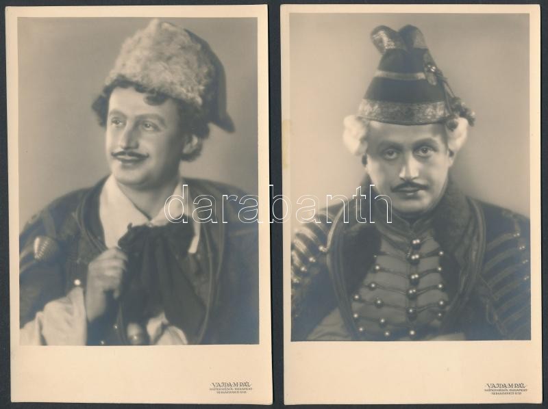 1927 Barinkay Sándor opera énekes A cigánybáró előadásán, 4 db feliratozott vintage fotó Vajda M. Pál műterméből, 17,5x11,5 cm