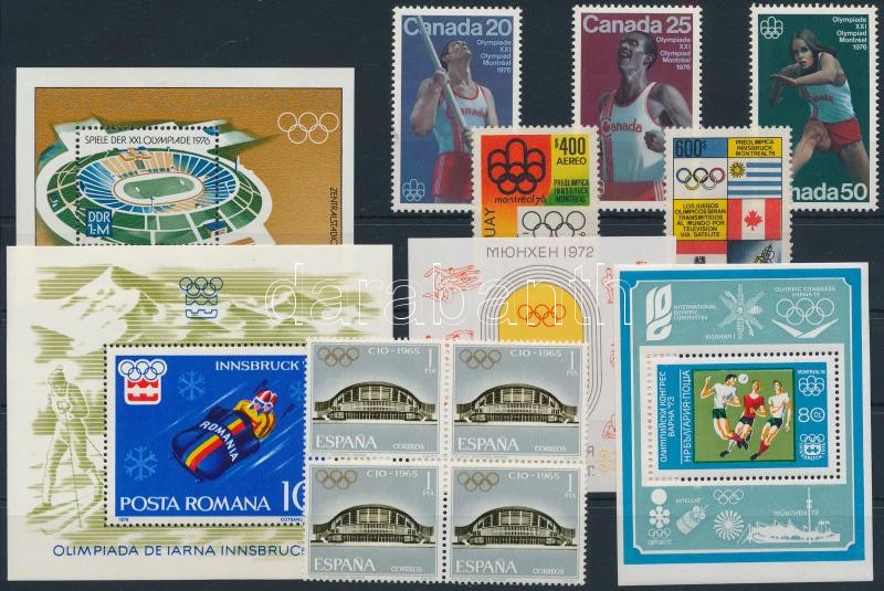 1965-1976 Olimpia 2 klf sor+ 4 blokk + 1 négyestömb, 1965-1976 Olympics 2 sets + 4 blocks + 1 block of 4