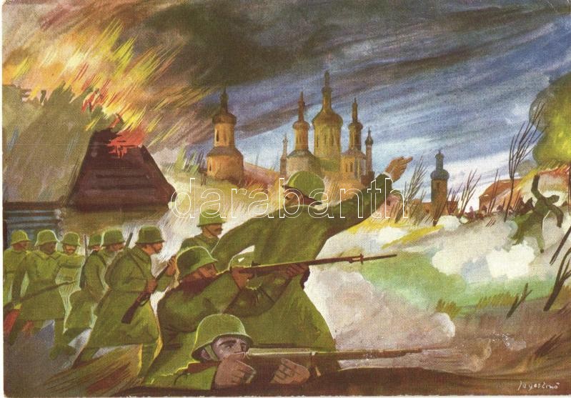 WWII Hungarian military, battle scene s: Jeges Ernő, Birta Pál árkászszakasz-anyagkezelő két ellenséges csoportot semmisít meg s: Jeges Ernő