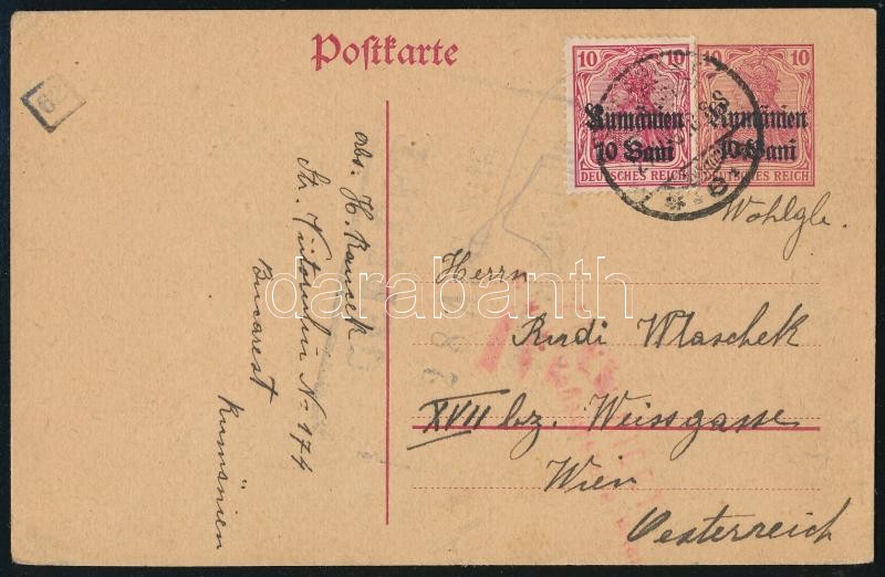 Romania Suplementary PS-card to Austria, Románia 1918 Díjkiegészített díjjegyes levelezőlap Ausztriába