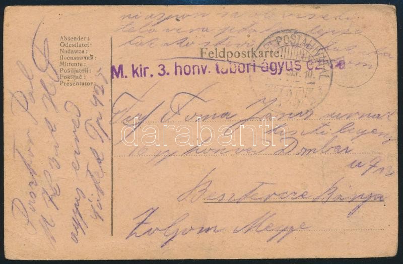 Austria-Hungary Field Postcard ~1917, ~1917 Tábori posta levelezőlap &quot;M.kir. 3. honv. tábori ágyus ezred&quot; + &quot;TP 425&quot;