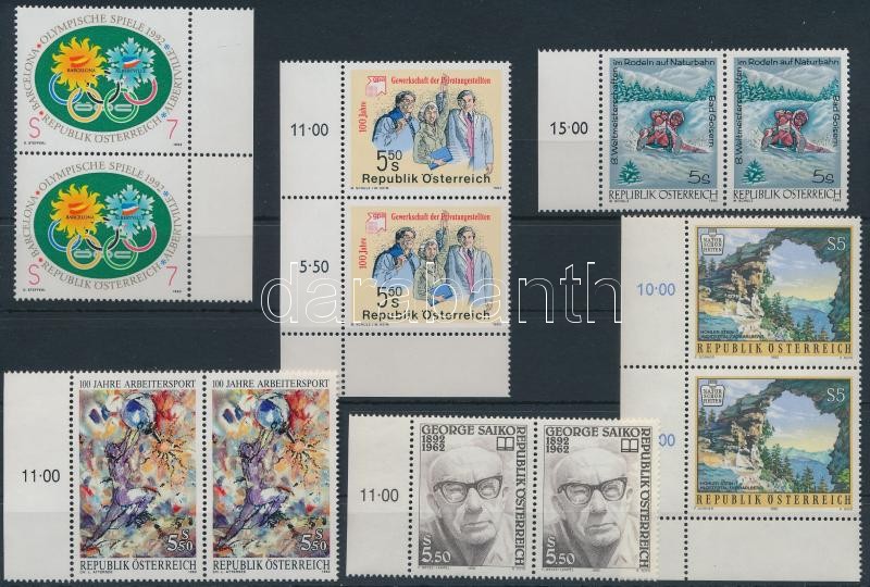 6 diff stamps in pairs, 6 klf ívszéli/ívsarki bélyeg ívszéli párokban