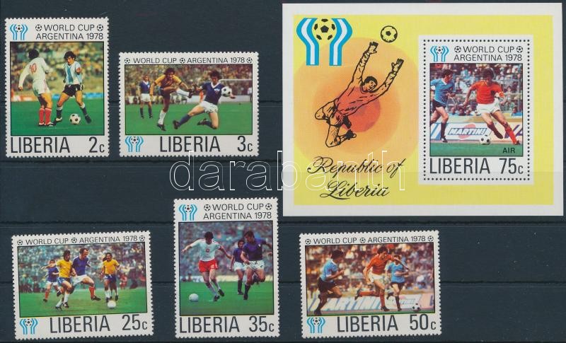 Football World Cup 5 stamp + block, Labdarúgó VB 5 érték + blokk