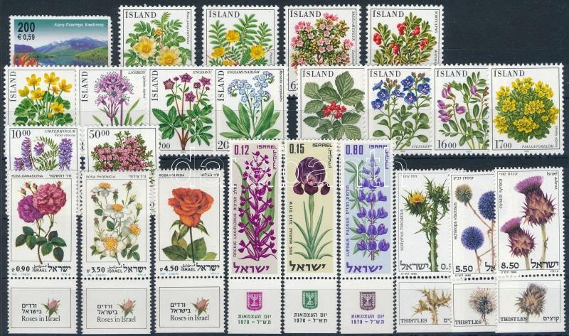 1959-2001 Virág motívum 10 klf sor + 1 blokk + 7 db önálló érték 2 stecklapon, 1959-2001 Flowers 10 sets + 1 block + 7 stamps