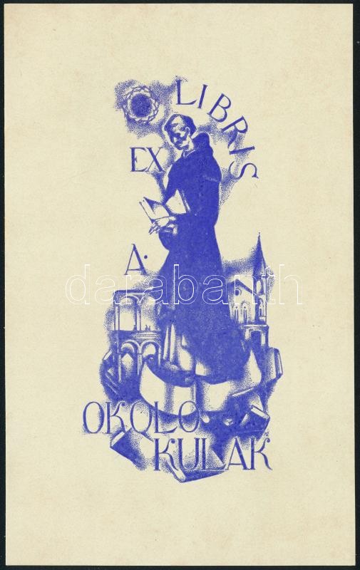 Alexey Yupatov (1911-1975): Ex libris Okolo Kulak. Litográfia, papír, jelzett a litón, 10×5 cm