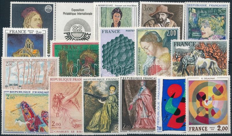 1965-1980 Festmények motívum 16 klf bélyeg, közte sorok, 1965-1980 Paintings 16 stamps
