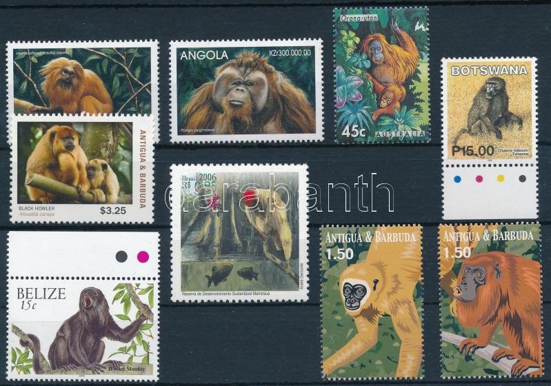 1994-2013 Monkey 9 diff stamps, 1994-2013 Majom motívum 9 klf önálló érték