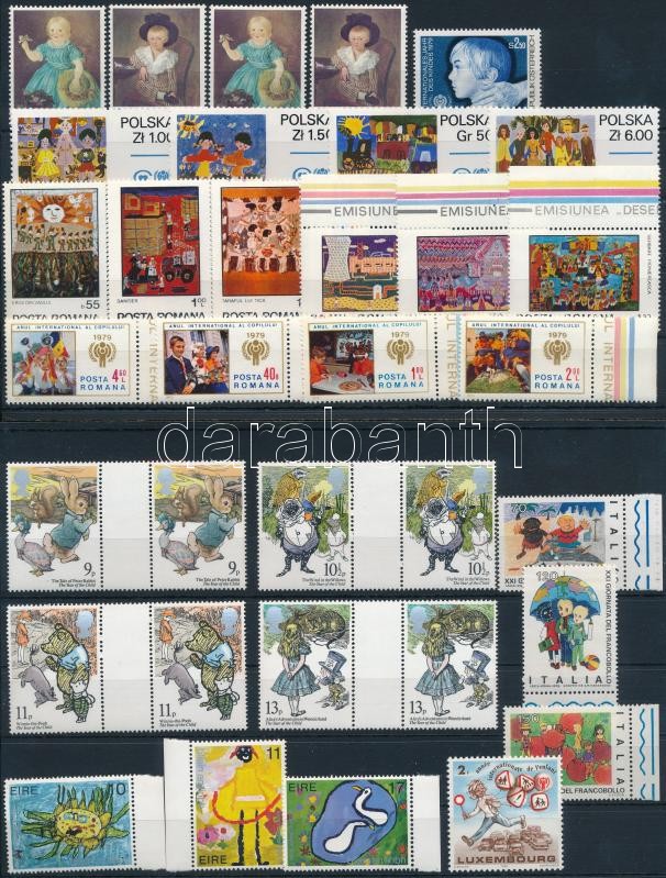 International Children's Year 12 set + 1 block + 2 stamp, Nemzetközi Gyermekév motívum 12 klf sor + 1 blokk + 2 db önálló érték 3 stecklapon