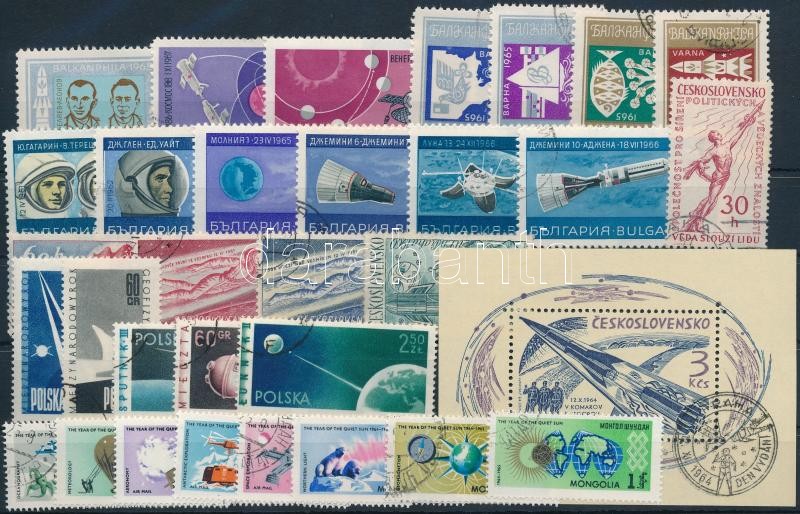 Space Research 1958-1965 7 sets + 1 block + 2 stamps, Űrkutatás 1958-1965 7 klf sor + 1 blokk + 2 klf önálló érték