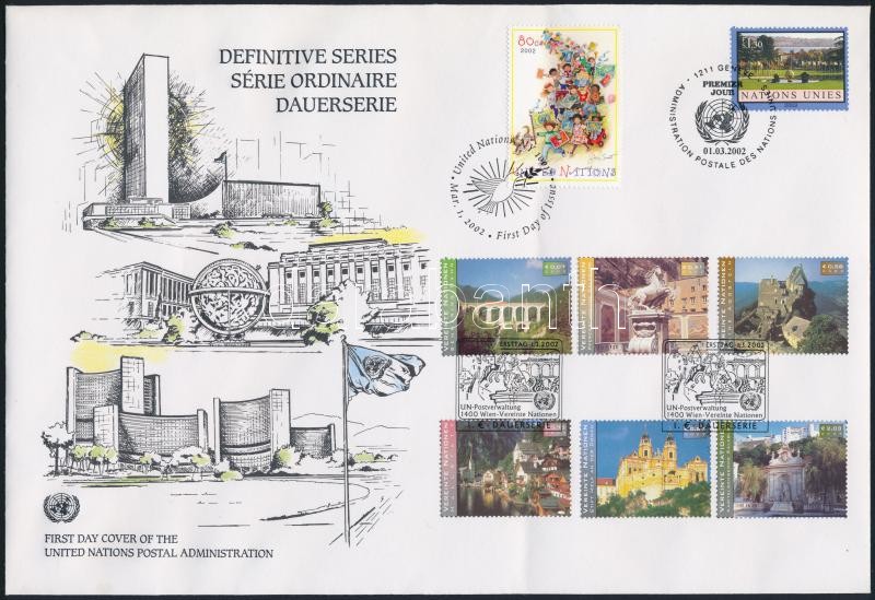 Definitive stamps + set on FDC, Forgalmi bélyegek + sor FDC-n