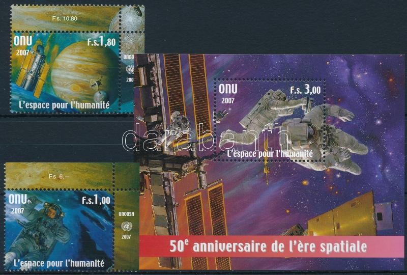 50th anniversary of Space Research set + block, 50 éves az űrutazás ívsarki sor + blokk