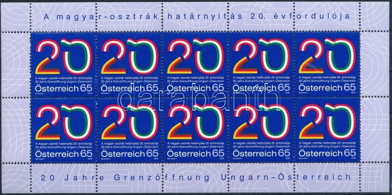 A magyar-osztrák határnyitás 20. évfordulója kisív, 20th Anniversary of Hungarian-Austrian Border Opening mini sheet