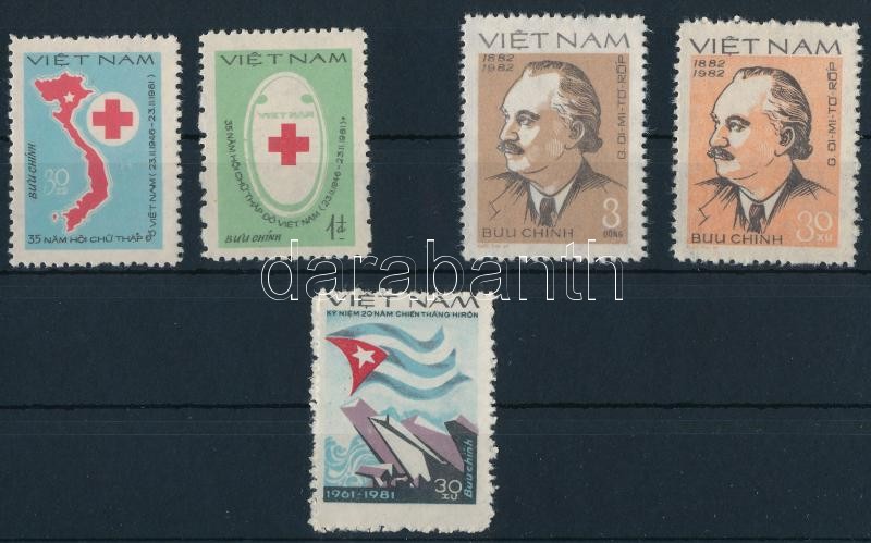 Vöröskereszt sor  + Georgi M. Dimitroff sor  + Kubai győzelem, Red Cross set + Georgi M. Dimitroff set + Cuban victory stamp