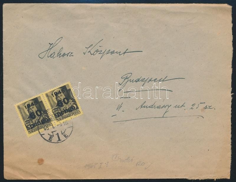 1946 (5. díjszabás) Távolsági levél Kisegítő 2 x 60P/18f bérmentesítéssel, Inflation cover