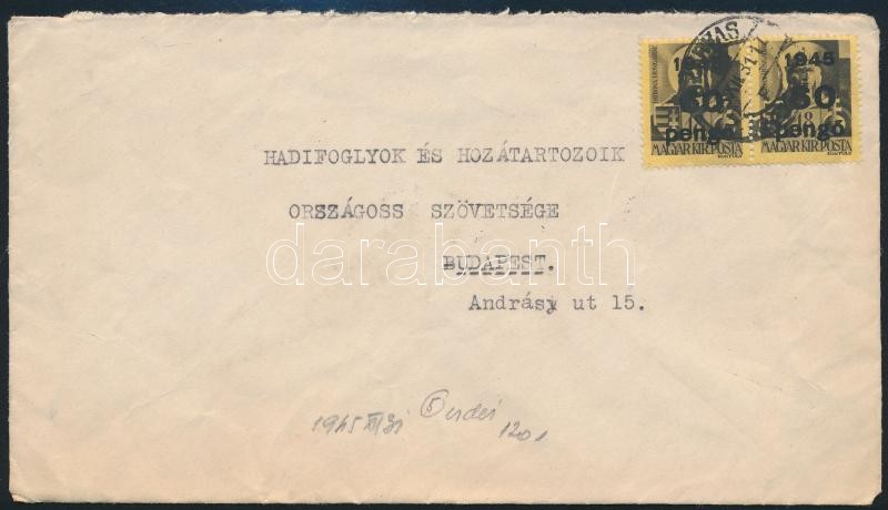 Inflation cover, Domestic cover, 1946 (5. díjszabás) Távolsági levél Kisegítő 2 x 60P/18f bérmentesítéssel