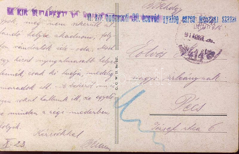 Postcard "M. Kir. budapesti 30. honvéd gyalog ezred műszaki század"+"TP414", Képeslap "M. Kir. budapesti 30. honvéd gyalog ezred műszaki század"+"TP414"