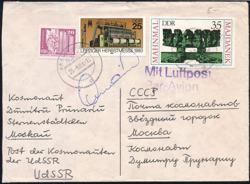 Dumitru Prunariu (1952- ) román űrhajós aláírása emlékborítékon, Signature of Dumitru Prunariu (1952- ) Romanian astronaut on envelope