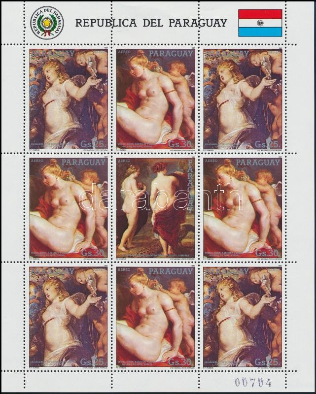 Rubens festmény sor + záróértékek kisívben, Rubens paintings set + closing value in mini sheet