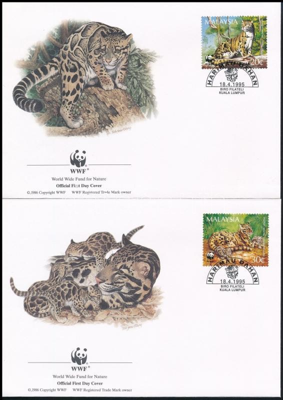WWF Clouded leopard set on 4 FDC, WWF: Ködfoltos párduc sor  4 db FDC-n
